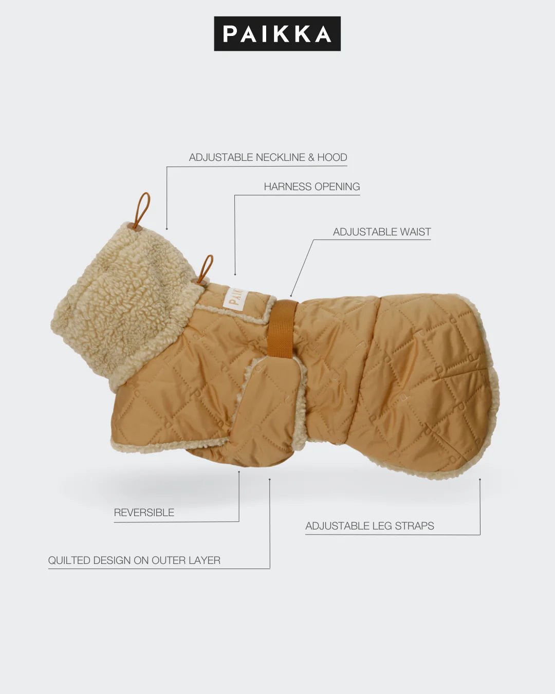 PAIKKA Quilted Sherpa Hundejakke Camel - HappyPuppy.dk