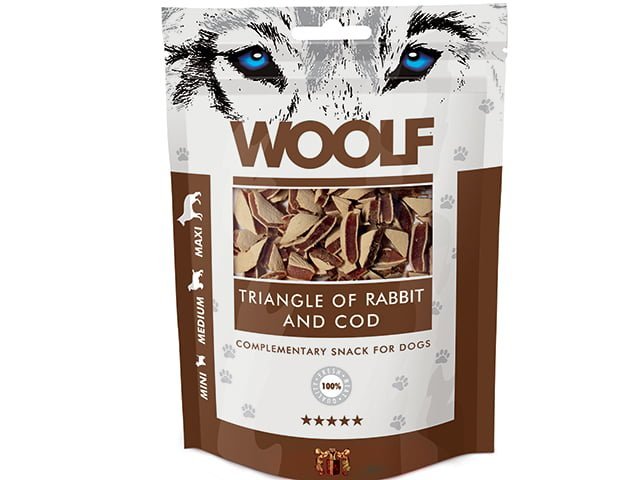 Woolf Kanin & Torsk Triangle 100g - HappyPuppy.dk