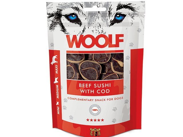 Woolf Sushi m. Okse & Torsk 100g - HappyPuppy.dk